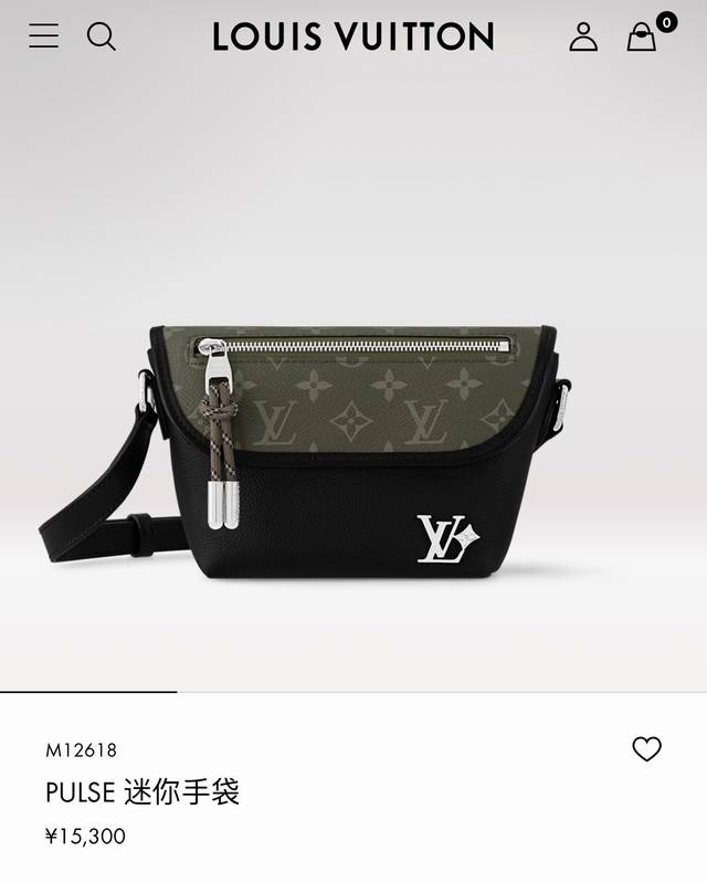 顶级原单 M12618 pulse迷你手袋匠心拼接传统皮革与Monogram帆布，令舒适质感与功能设计达成平衡。Lv字母影显品牌格调，线绳拉链头末端闪烁金属光泽