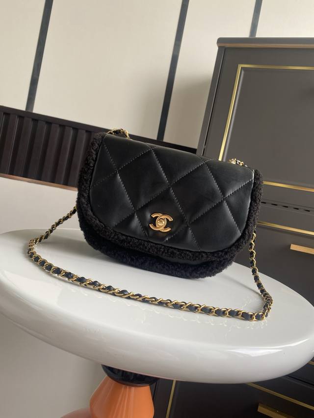 双十一活动价 现货～羊毛搭配小牛皮小香Chanel25K口盖包马鞍包 跟