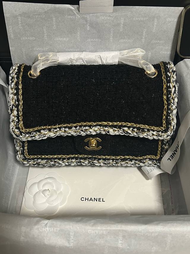 顶级原单 Chanel 25B秋冬 限定黑粗呢织带 大号25Cm