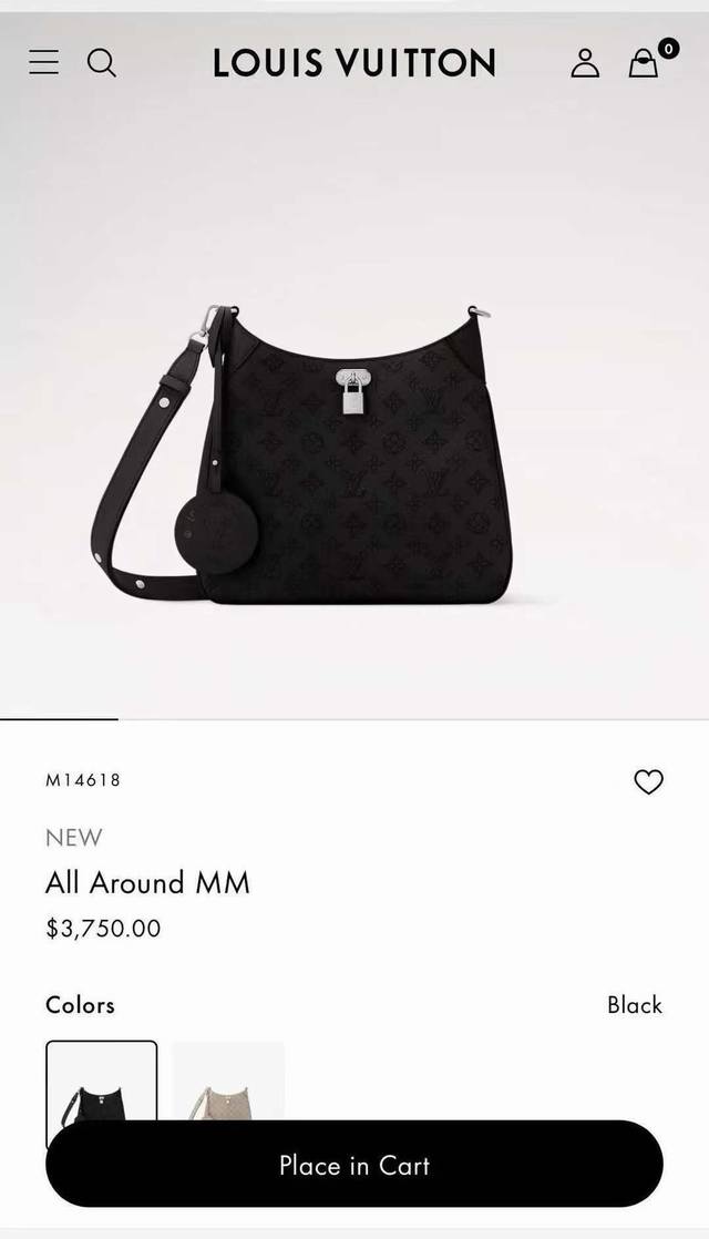 M14617灰色 M14618黑色 顶级原单 动态163 本款 All Around 中号手袋为镂花皮革描摹 Monogram 穿孔图案，以莹泽挂锁磁扣升级经典