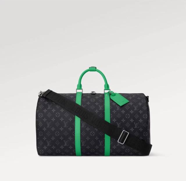 M26434 黑花绿色50Cm 163C01变码芯片本款 Keepall BandoulièRe 50 旅行袋取材 Monogram Eclipse 帆布，以明
