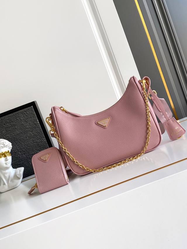 爆款升级版Baokuanqnylon Hobo手拎 腋下包原厂十字纹可拆卸p家 Re-Edition 2005 Saffiano皮革姓名铭牌，配钥匙扣 可拆卸可