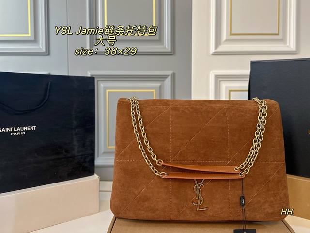 大号 折叠盒 Size：38×29 Ysl 圣罗兰新款Jamie托特链条包 今年最的大包，绗缝纹路 大气质感，慵懒随性～ 两种背法，单肩背流浪背都 上身效果真的