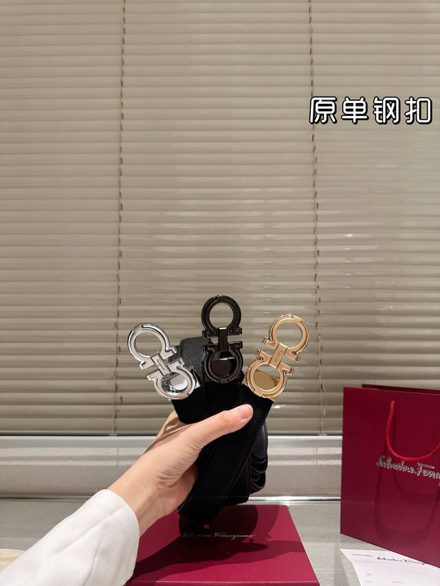 钢扣 高版本！腰带 菲拉格慕牛皮皮带～热门款 男女通用皮带里面最火的版本啦～质量很好 全套包装！五金绝对不褪色 皮带头和专柜一样的哦～ 配礼盒手提袋发票