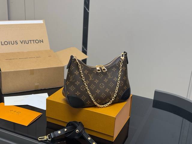 配折叠盒飞机盒 Size：29*16Cm Lv 中古款牛角包 原版五金！ 定制版直接采用黄皮 Vintage 经典单肩包 配置肩带链条 单肩斜挎都无敌好看百搭！