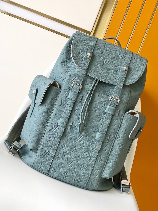 163C01 芯片 M13863灰绿色 顶级原单 头层牛皮 Christopher Mm 双肩包 Taurillon Monogram Hx皮革的Christo