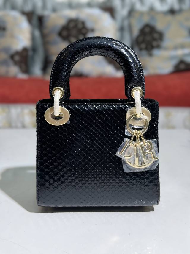 Mini 17Cm 进口蟒蛇皮 内配鹿皮 两条肩带 三格戴妃手提&单肩包