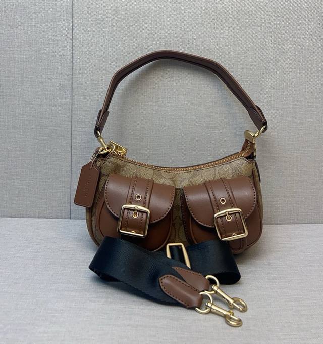 新款 Coach 蔻驰中古腋下法棍包麻将包，老花c 纯黑cm079 拼的cm078 牛仔cq184，可自由拆卸长短带，春夏必备小包，尺寸：长25Cm X 高10