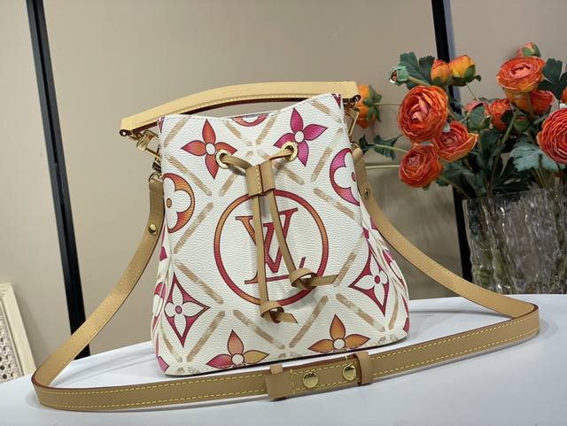 顶级原单复刻独家实拍 Néonoé Bb 手袋 M25315玫红 2024夏天 取材 Monogram Tiles 涂层帆布，令粉彩 Monogram 图案拥抱