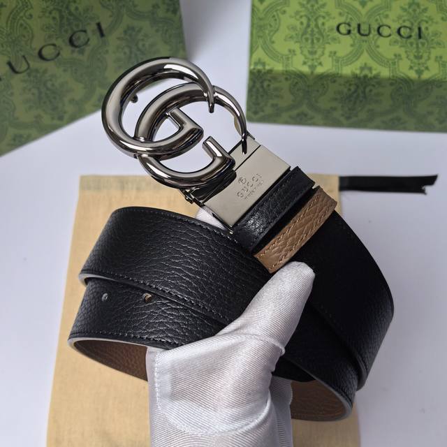 顶级原单复刻 ，配送专柜全套礼盒包装，Gucci 古奇皮带，官网经典 正品规格 3.8Cm原版品质双面进口头层小牛皮腰带 双g抛光旋转亮面扣