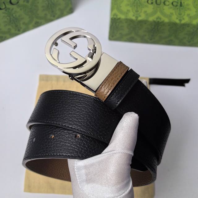 顶级原单复刻 ，配送专柜全套礼盒包装，Gucci 古奇皮带，官网经典 正品规格 3.8Cm原版品质双面进口头层小牛皮腰带 双g抛光旋转亮面扣