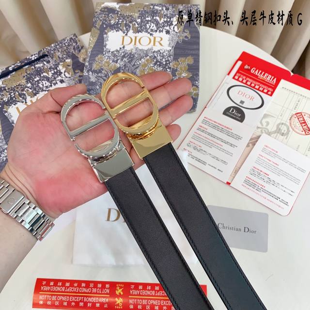 Dio迪家 女款 原单新品 带身采用雙面意大利進口原廠牛皮纹 非市场普通版本 黑色经典配色 百搭适合各种场合 扣头精品设计注意细节 宽度3.0Cm