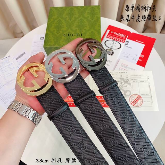 Gucc古奇g家 原单新品 带身采用雙面意大利進口原廠牛皮纹 非市场普通版本 黑色经典配色 百搭适合各种场合 扣头精品设计注意细节 宽度3.8Cm Gucc古奇g家 原单新品 带身采用雙面意大利進口原廠牛皮纹 非市场普通版本 黑色经典配色 百搭适合各种场合 扣头精品设计注意细节 宽度3.8Cm