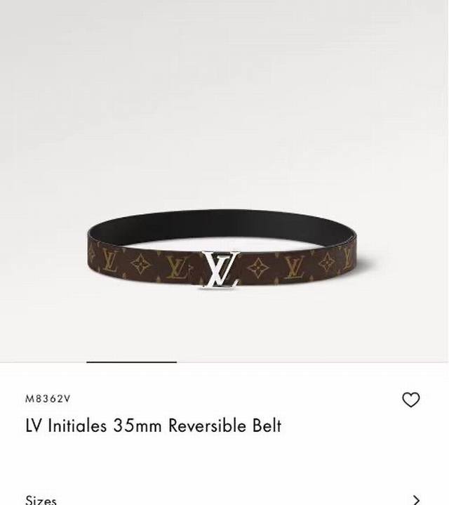 Lv3.5Cm宽度m8362 双面可用 亮面银色经典字母搭扣 采用细腻进口原厂小牛皮 一面咖色老花标志性图案