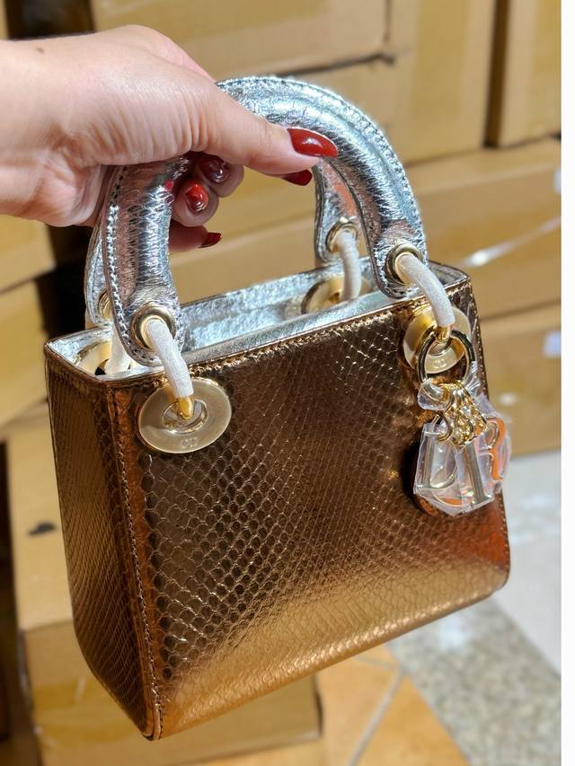 Mini 17Cm 进口蟒蛇皮 内配鹿皮 两条肩带 三格戴妃手提&单肩包