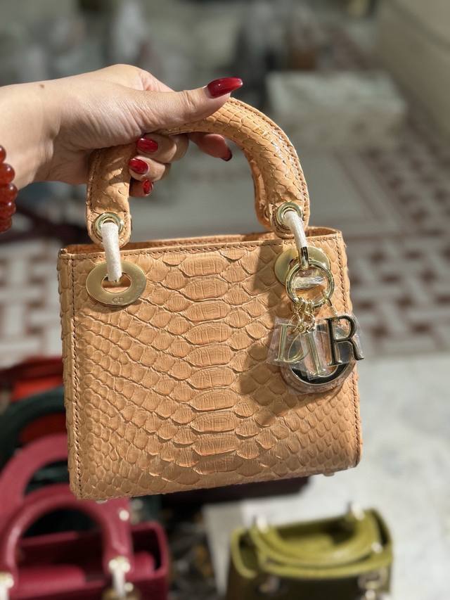 Mini 17Cm 进口蟒蛇皮 内配鹿皮 两条肩带 三格戴妃手提&单肩包