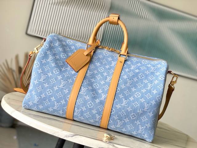 钢五金 顶级原单 M25334 Keepall Bandouli本款keepall Bandouliere 45旅行袋monogram Denim材质响夏日序曲