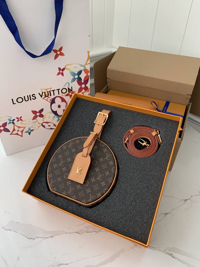 专柜热卖款 特级petite Boite Chapeau 硬圆饼包 M43514，老花 皮料 质量细节全新升级！17.5*16.5*7.5Cm 批 免税