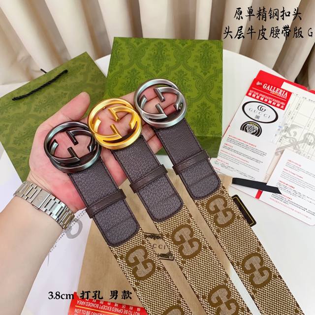 Gucc古奇g家 原单新品 带身采用雙面意大利進口原廠牛皮纹 非市场普通版本 黑色经典配色 百搭适合各种场合 扣头精品设计注意细节 宽度3.8Cm