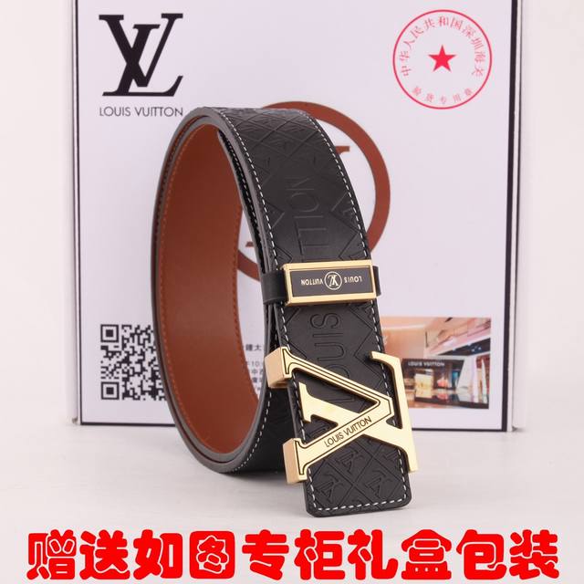 皮带：Lv..路易..威登原单 腰带：百分百头层牛皮，保证真皮。24K纯钢扣双面可用专柜同等质量， 送人自用首选 包装： 请认准如图专柜包装，赠送打孔器，银联发