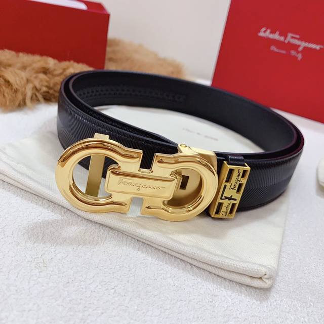 同步代购专供精品，菲拉格慕高端皮料系列！ 精工细作纯钢自动款系列，真空电镀五金扣件，厚实皮料质感超赞，宽度3.4Cm 专柜最新版买版开模定制