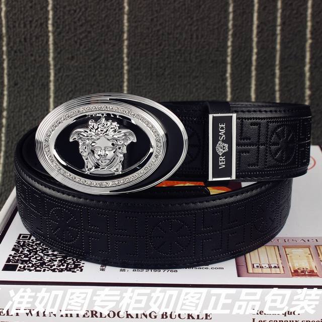 品名：范思哲.Ver Sace镶钻 型号：认准如图专柜包装，赠送打孔器 材料：百分百头层牛皮，保证真皮。美人头钢扣，镶钻工艺专柜同等质量， 送人自用首选 包装：