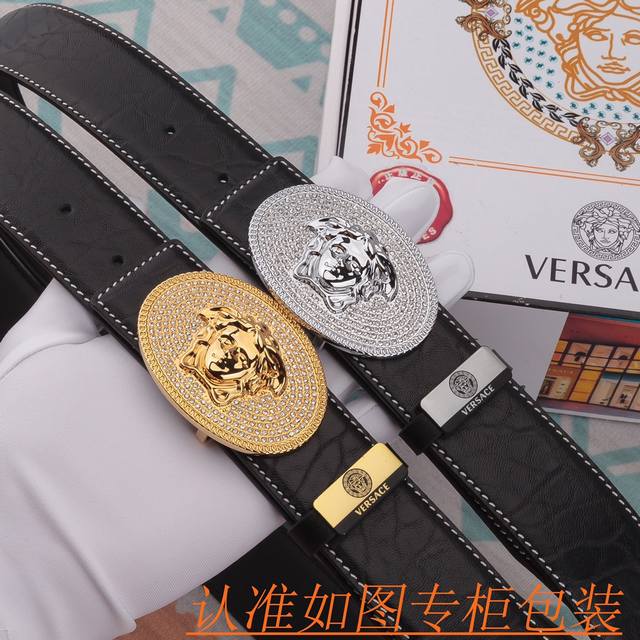 品名：范思哲 皮带原单 腰带 材料：百分百头层牛皮腰带，保证真皮皮带，专柜原单品质、做工精细，送人自用首选 包装： 请认准如图专柜包装，赠送打孔器，银联发票，宽