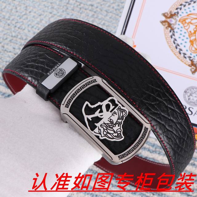 品名：Versace.范思哲原单 材料：百分百头层牛皮，保证真皮。24K纯钢扣双面可用专柜同等质量， 送人自用首选 包装： 请认准如图专柜包装，赠送打孔器，银联