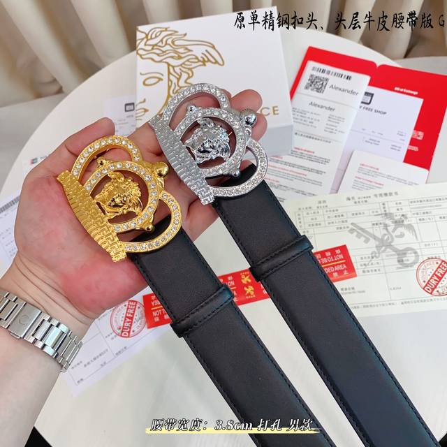 范思哲家 原单新品 带身采用雙面意大利進口原廠牛皮纹 非市场普通版本 黑色经典配色 百搭适合各种场合 扣头精品设计注意细节 宽度3.8Cm