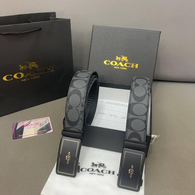 Coach 蔻驰 牛皮腰带 男士经典款皮带 时装搭配必备款 优质合金扣头 采用原厂牛皮带身 机械打孔 高品质全套包装 礼盒 礼袋 小票