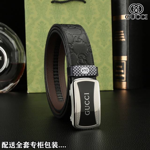 高端品质 实物拍摄 批 配全套包装 品牌：Gucci海外原单 扣头材质：100%双色纯钢扣 带身材质正面：35Mm宽度采用进口头层牛皮自动扣腰带，纯钢质五金扣头