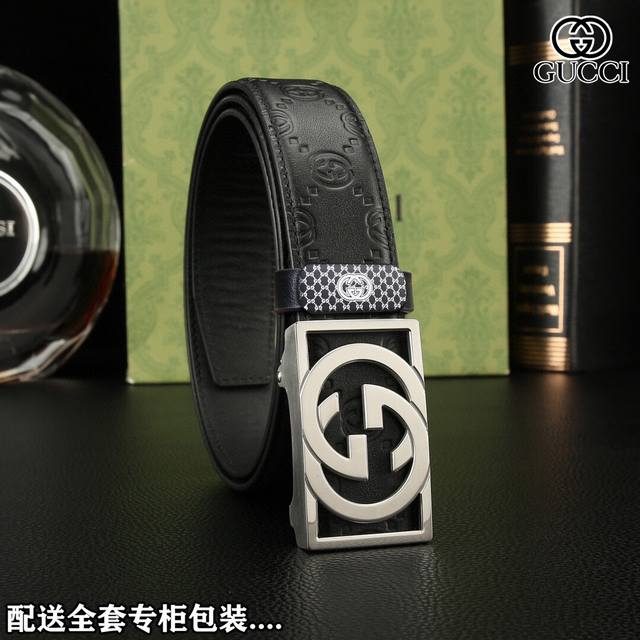 高端品质 实物拍摄 批 配全套包装 品牌：Gucci海外原单 扣头材质：100%双色纯钢扣 带身材质正面：35Mm宽度采用进口头层牛皮自动扣腰带，纯钢质五金扣头