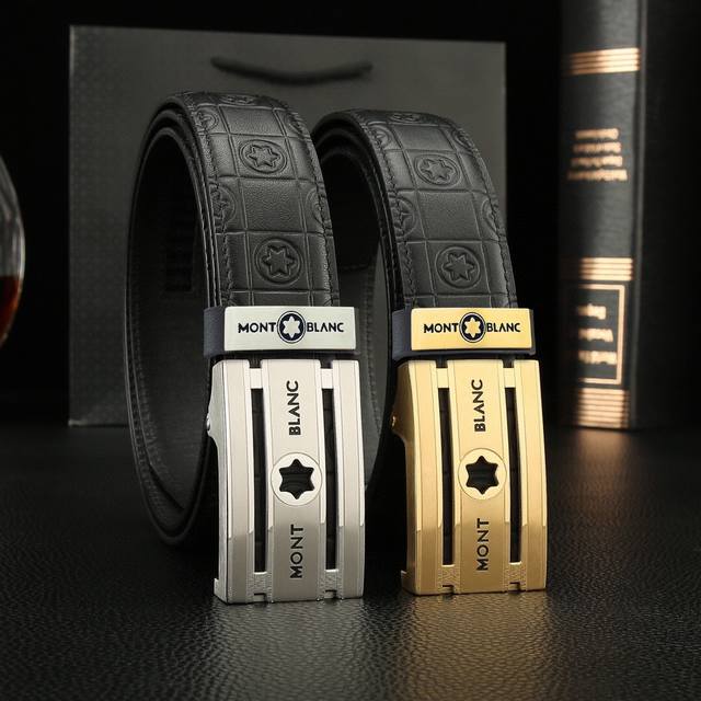 顶级原单复刻 ，配送专柜全套礼盒包装万宝龙秘原单高端品质专柜官网同步支持nfc感应宽度3.5Cm精美自动扣头自动带身-意大利进口头层小牛皮原版花纹纹理消晰真实感