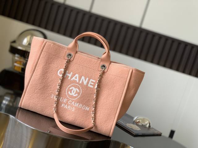 Chanel链条购物袋 混合纤维 华夫格纹 38X30X22Cm，袋口50Cm 大号：66941 有手柄