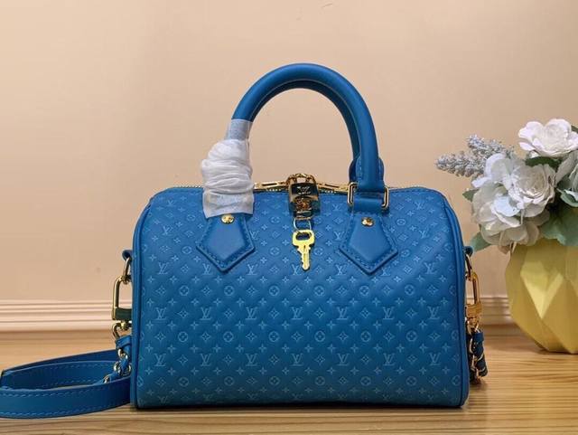 国庆特价 顶级原单 Speedy Bandoulière 20 手袋 M22596 22595 蓝色 压花 来自 Nanogram 特别系列的 Speedy 2