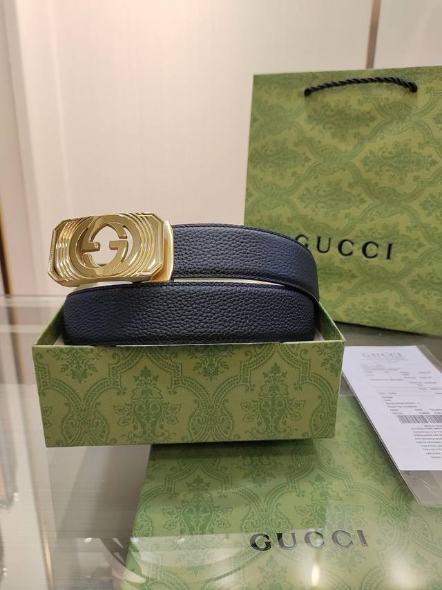 古奇男士自动腰带- 宽度3.5Cm，精品自动钢扣 原单头层牛皮 精工打造 手感柔软 长短可以裁剪