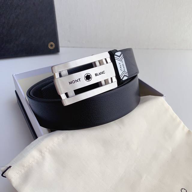 万宝龙新款纯钢自动扣系列，宽度3.5Cm，配正版包装，精工无缝带工艺，五金精品打磨材质，高端品质原单小牛皮搭配荔枝纹，正版开模， 高清实拍大图 ，保质保量