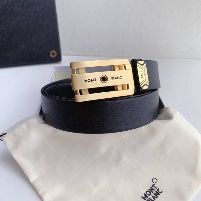 万宝龙新款纯钢自动扣系列，宽度3.5Cm，配正版包装，精工无缝带工艺，五金精品打磨材质，高端品质原单小牛皮搭配荔枝纹，正版开模， 高清实拍大图 ，保质保量