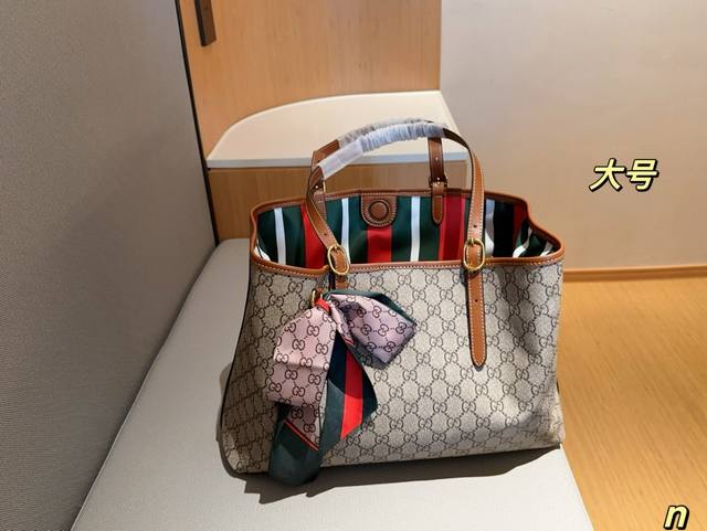 大号无盒 配送丝巾 古奇gucci Gg Emblem系列老花腋下包购物袋tote托特包 尺寸37×26×12