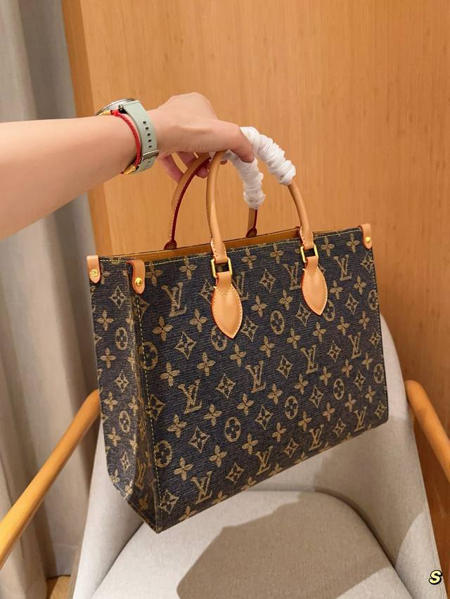 Lv 路易威登 丹宁牛仔布 Onthego Lv Tote 丛林包 尺寸35×28×14 礼盒包装