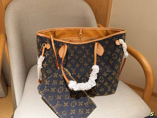 Lv 路易威登 牛仔布料购物袋 Neverfull 尺寸32Cm 礼盒包装