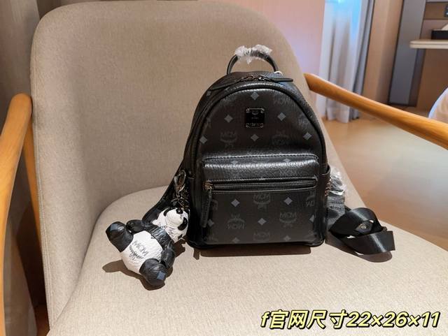 配送熊猫挂件 无盒 Mcm 经典官网迷你双肩包背包 对版对花质量超好 尺寸21×27×10