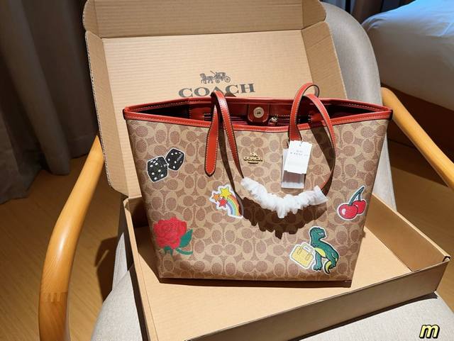 蔻驰coach City Tote恐龙 吸扣托特包购物袋 尺寸32×28×17 礼盒包装