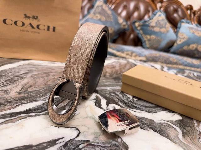 一条带一个扣 一条带两个扣 礼物原单货---[飞吻]Coach 蔻驰皮带 双面男士腰带双扣礼盒装皮带，双面都可以用，精致原版扣，宽度3.5Cm私密渠道！专柜原单