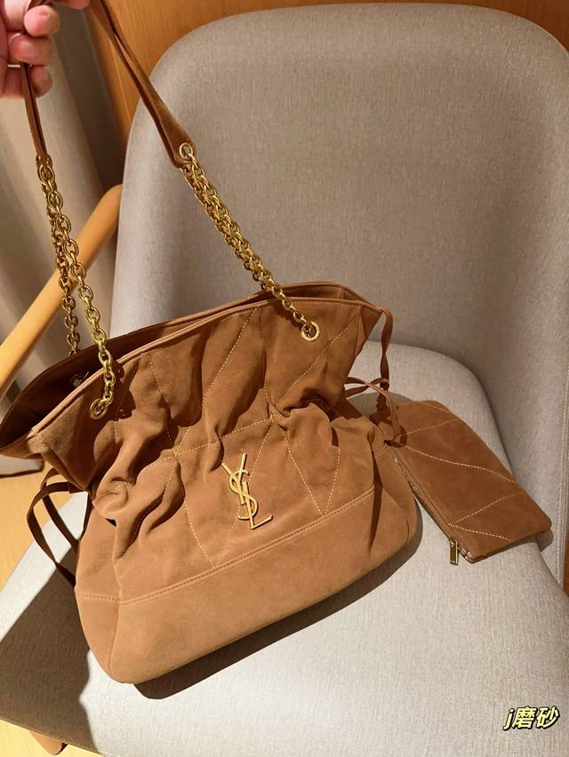 Ysl圣罗兰 新款麂皮绒磨砂翻毛皮 Large Pochon购物袋 Hobo链条腋下包托特包 尺寸33×31×8 礼盒包装