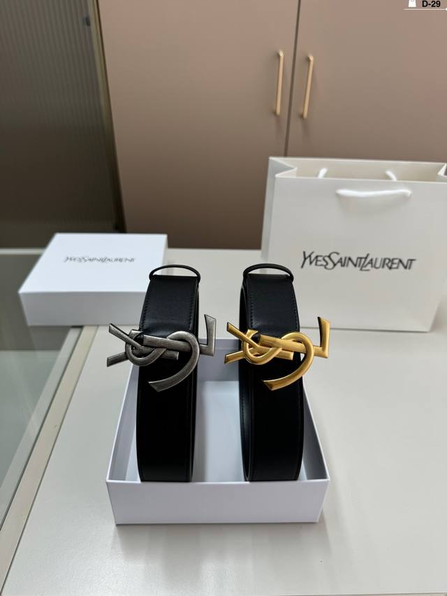 Ysl圣罗兰 男士牛皮腰带 D-29全套包装+手提袋