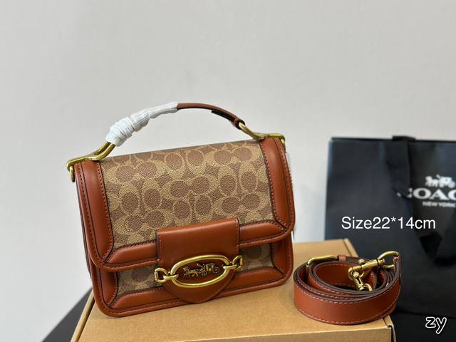 折叠盒 二月新款 Hero Shoulder Bag系列手提包 牛皮老花斜挎包女包 Size:22*14