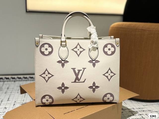 Lv Onthego 25 18Cm 压字 丛林包 时尚托特包 大象灰 折叠礼盒 原单品质 Lv A B面喷绘 Onthego妈咪袋 性价比之王这是一款超赞的包