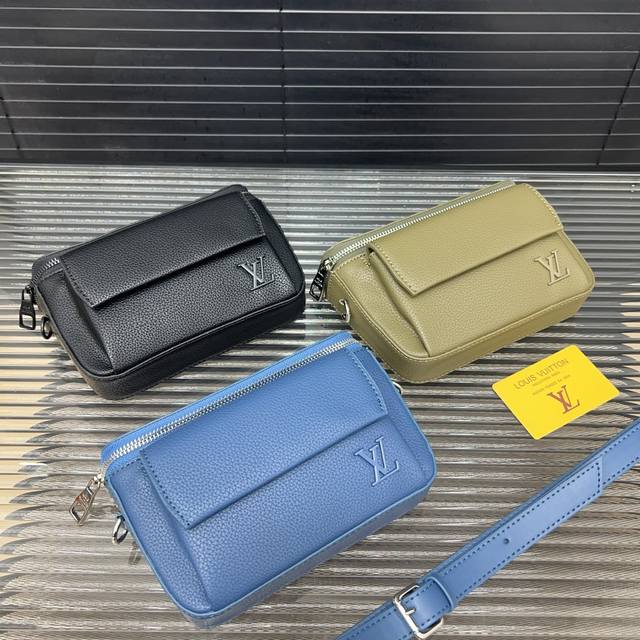 Louisvuitton 路易威登 纯色腰包 单肩包手袋 男士斜挎胸包 采用精湛镶嵌细工，经典百搭 实物拍摄 原厂原版面料 配送防尘袋 礼盒 12 X 20 C