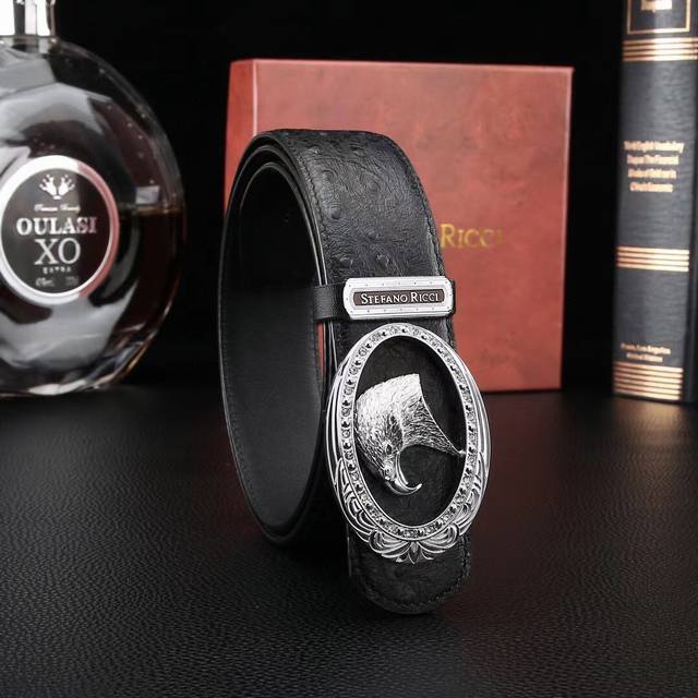 Made In Italy 批 配全套包装 品牌：Stefano Ricci海外原单 扣头材质：100%双色纯钢扣 带身材质正面：38Mm宽度采用进口头层牛皮大